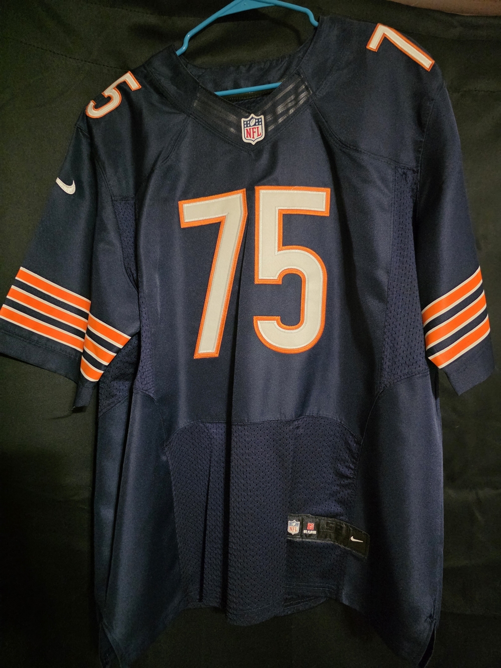 Nike Mens Navy Chicago Bears #75 Football Jersey with Orange Trim